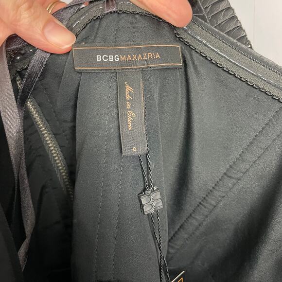 BCBGMAXAZRIA | NWT Gray One Shoulder Jacquard Rosette Cocktail Mini Dress - Picture 11 of 12